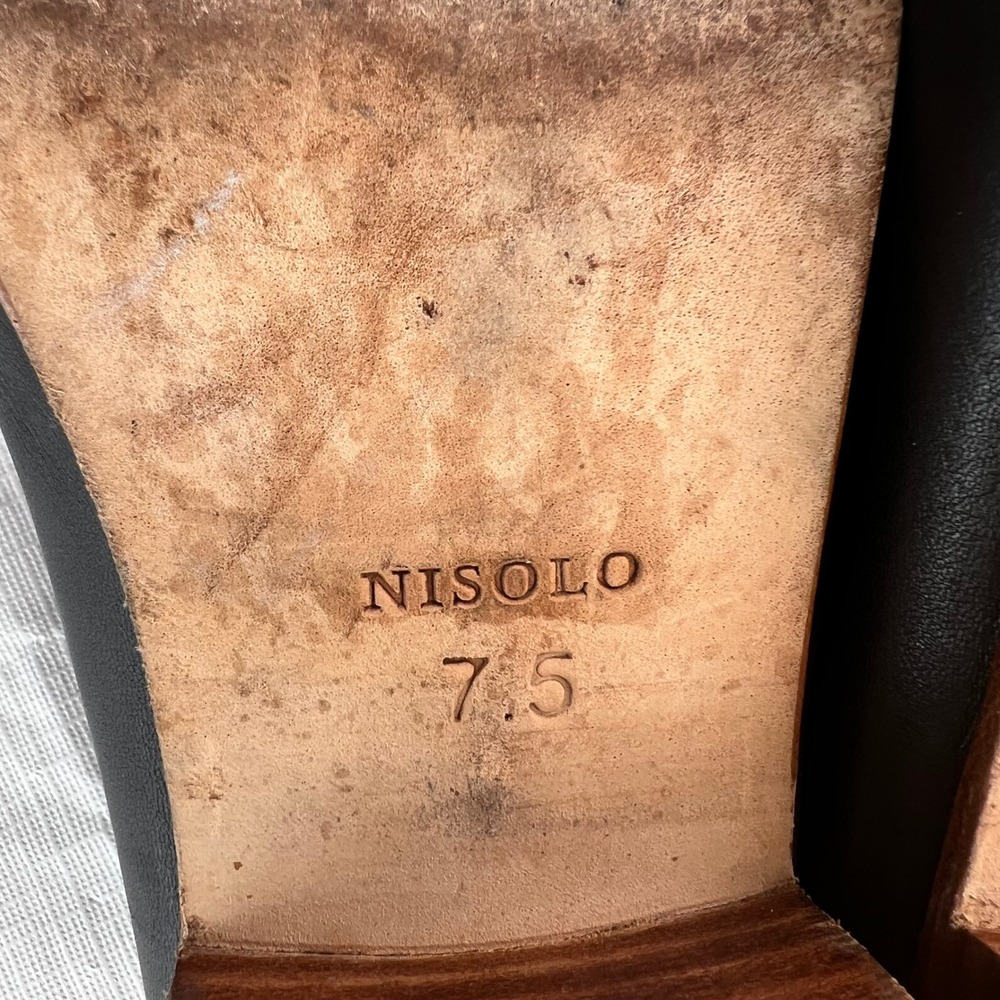Nisolo Mariella Mule Black Leather Pointed Toe Stacked Wood Block Heel sz 7.5 - Picture 6 of 7